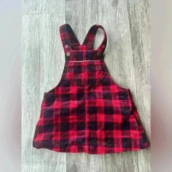 OshKosh B'gosh Other - Girls Osh Kosh B’Gosh Buffalo plaid velvet overall jumper dress- 6 months